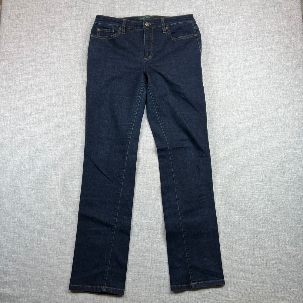 LRL Lauren Jeans Co Women's 8x31.5 Modern Straight Curvy Dark Wash Stretch Jeans